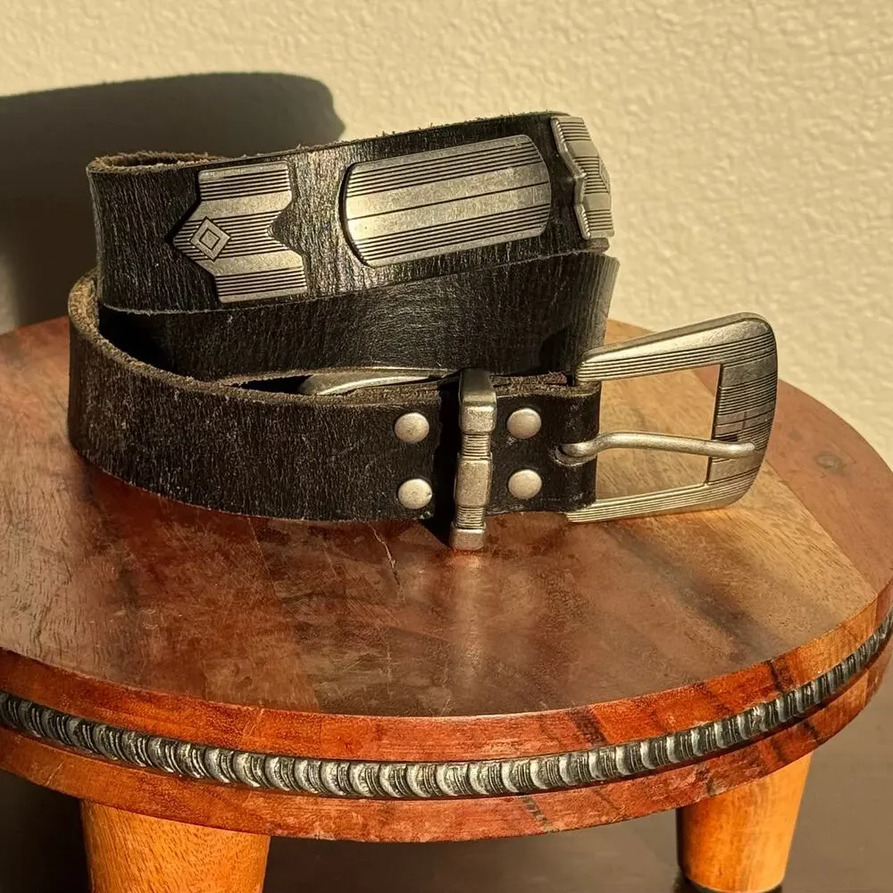 Urban Outfitters Genuine Leather Western Belt Black Silver Concho Studded Unisex